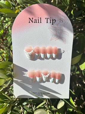 Handmade coquette almond frenchie press on nail